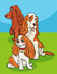 cartoon purebred spaniel dogs comic characters group