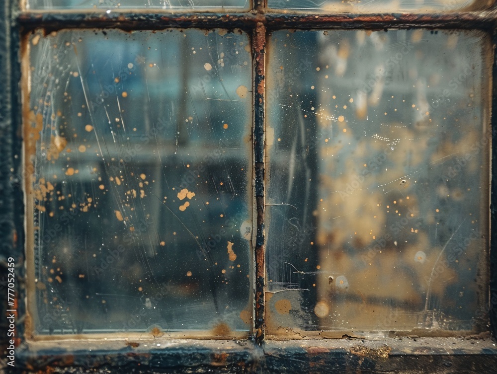 Poster reflections of rust an abandoned window generative ai