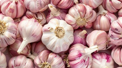 Closeup of Fresh Garlic Bulbs in a Pile on White Background - Market Quality Raw Garlic Bulbs