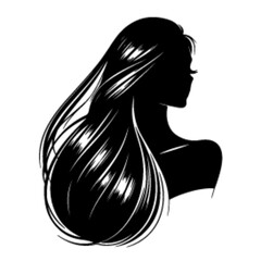 minimalist Fashion woman with straight long shiny hair. Beauty and hair care vector black color silhouette, Black color silhouette png white background new-33