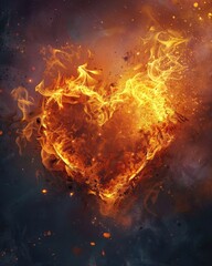 Passionate Flames of Love - Abstract Fire Heart on Witchcraft-Themed Background for February 14th Celebrations - obrazy, fototapety, plakaty