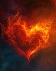 Passionate Flames of Love - A Fiery Heart on Abstract Background for February 14 Witchcraft or Nubes Concept - obrazy, fototapety, plakaty
