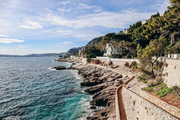 Fototapeta premium View of the coastal area of Cap d'Ail in the south of France