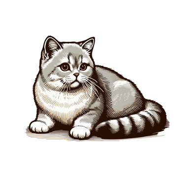 British Shorthair cat hand drawn vector illustration