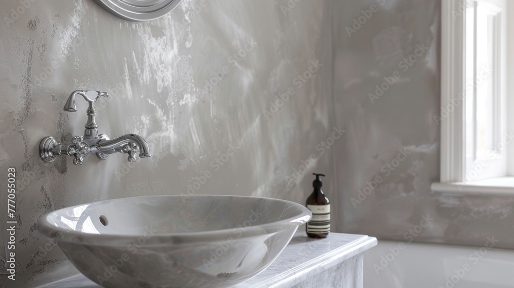Poster a traditional bathroom is given a modern update with the application of a polished plaster finish on