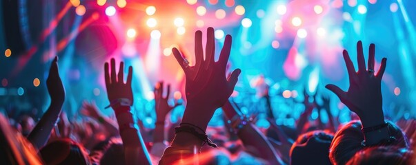 People at a concert waving their hands in excitement - Powered by Adobe