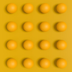 Set of golf ball lying in row on monochrome background