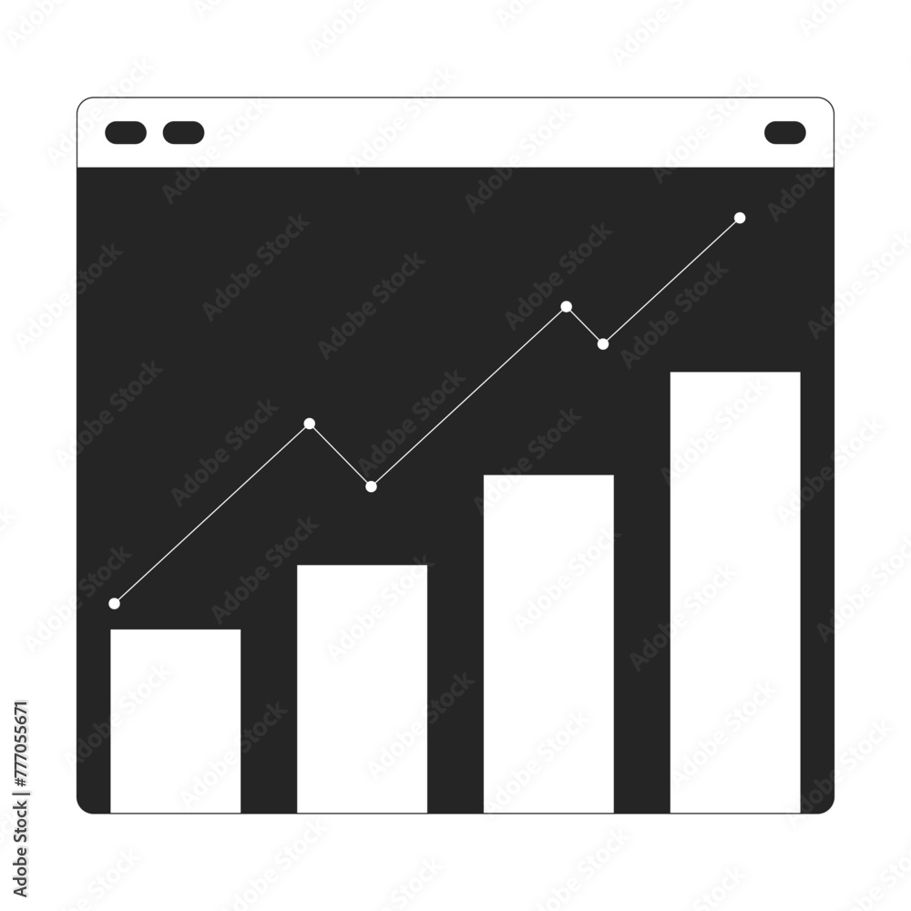 Poster data bar graph line webpage black and white 2d line cartoon object. analysis analytics. increasing c