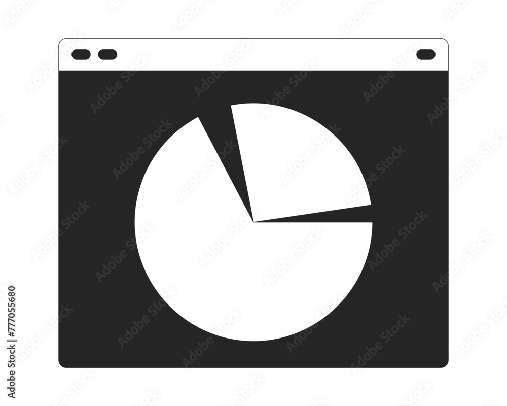 Poster Graph pie chart webpage black and white 2D line cartoon object. Diagram round. Section segments. Piechart web page isolated vector outline item. Data visualization monochromatic flat spot illustration