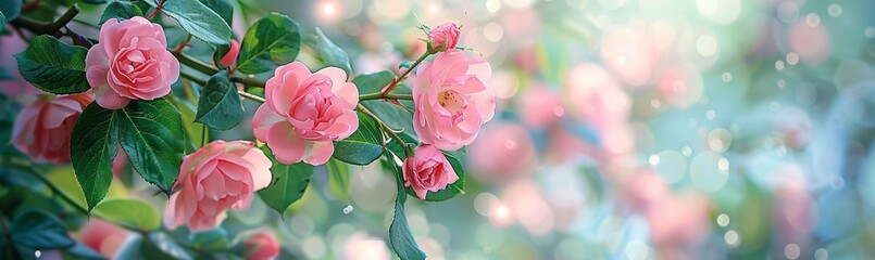 Blossoming Beauty A Close-up of Pink Roses in Full Bloom Generative AI