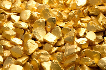 Heap of gold nuggets as background. Generative Ai