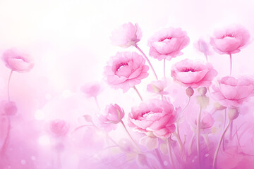 pink ranunculus flowers in soft color and blur style for background. Generative AI