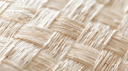 Obraz premium A closeup shot of the wallpaper in the third image reveals the intricate weaving pattern of jute fibers giving it a modern and stylish look. The subtle sheen of the natural fibers .