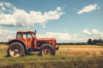 Vintage Tractor in Rustic Rural Field. An antique tractor in a field, representing the blend of tradition and technology in modern farming practices