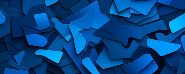 Blue Random Shapes Abstract Panorama. Generative AI
