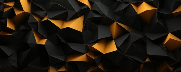 Black and Yellow 3D Polygons Abstract Panorama. Generative AI