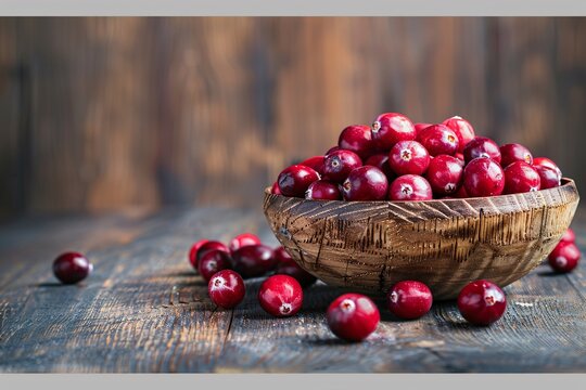 Harvest of Red Berries in a Wooden Bowl Generative AI
