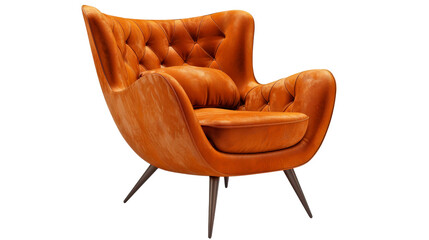 Stylish interior featuring a retro orange leather chair with tufted backrest, ai generated