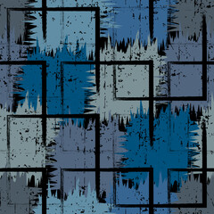 seamless pattern for textiles. black squares and blue geometric elements