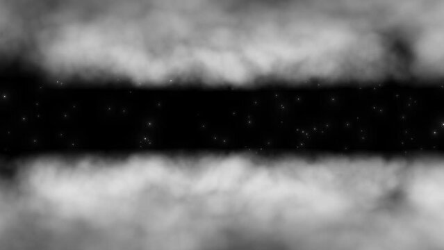 Camera Flying Through White Cloud And Glowing Beautiful Stars, White Clouds Moving Forward In The Dark Sky. Glowing Stars And Cloud Effects On Black Transparent Background, Clouds Moving In The Outer 