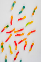Gummy worm candies isolated on white background