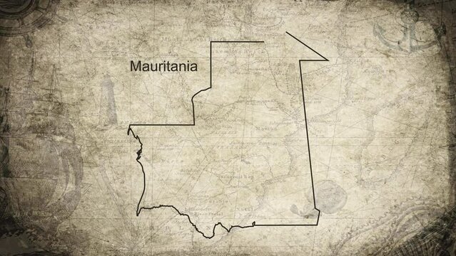 Mauritania map drawn on a cartography background sheet of paper