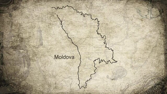 Moldova map drawn on a cartography background sheet of paper