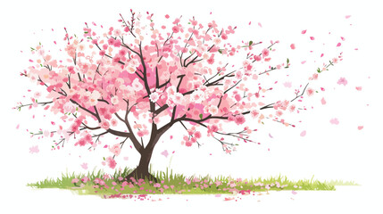 Beautiful blossoming tree flat vector isolated on white