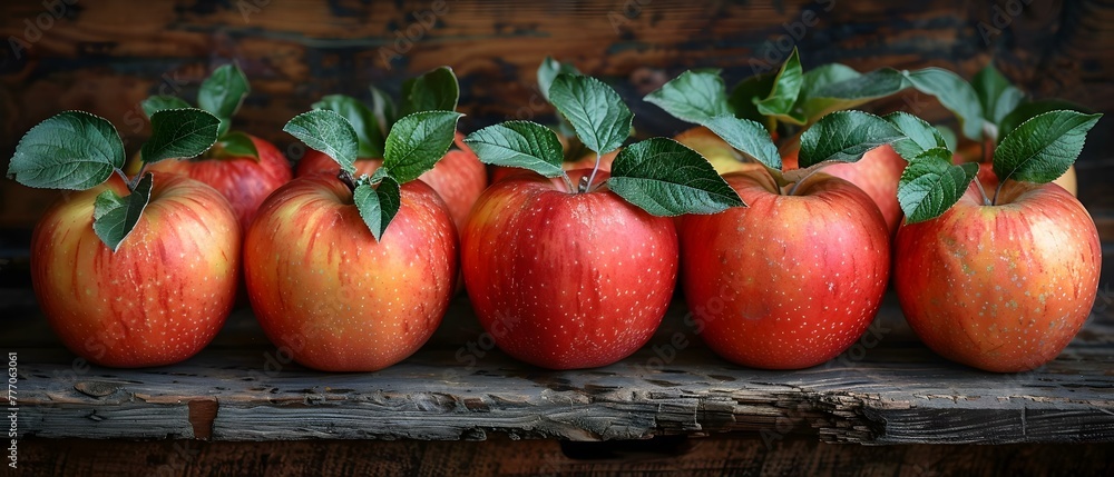 Aufkleber fresh apples arranged on rustic wooden table creating visually appealing display. concept food photo