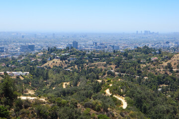 Fototapeta na wymiar View of the Hollywood Hills residential neighborhood, from the Griffith Observatory in Los Angeles, California, USA.