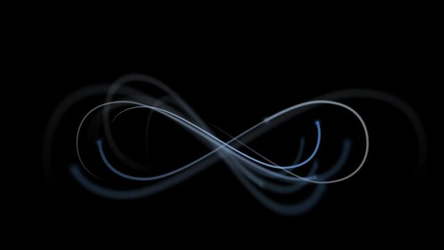 Animated infinity symbol on a black background. Mathematics. Physics. Cg