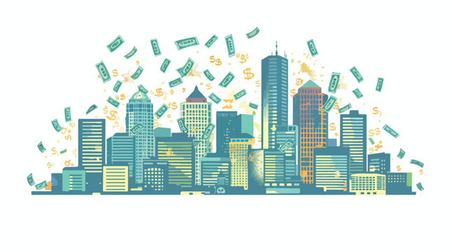 Boston skyline with dollars illustration JPEG flat vector