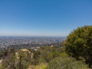 View of the Hollywood Hills residential neighborhood, from the Griffith Observatory in Los Angeles,...
