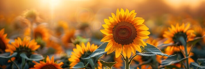 Obraz premium Radiant Sunflower Amidst a Field of Blossoms Generative AI