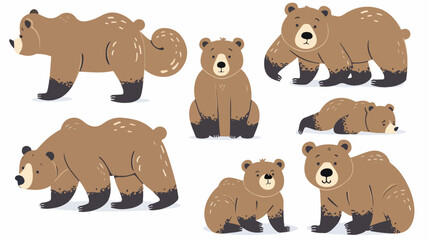 Cartoon bear collection set flat vector isolated on white
