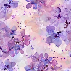 Watercolor lilac florals in pastel hues, ideal for spring stationery and artistic backgrounds. Seamless pattern.