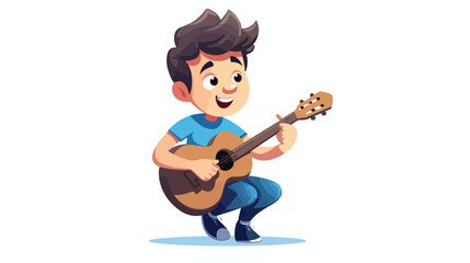 Cartoon boy playing guitar flat vector isolated on white