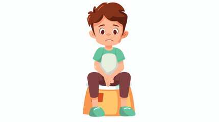 Cartoon boy sitting on the potty flat vector isolated