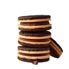A stack of chocolate covered cookies on a Transparent Background
