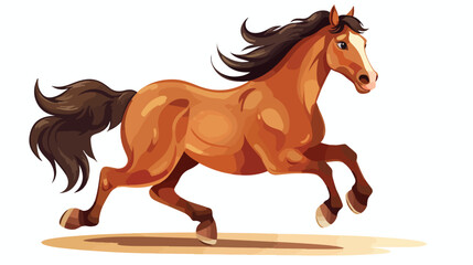 Obraz na płótnie Canvas Cartoon brown horse running flat vector isolated on white