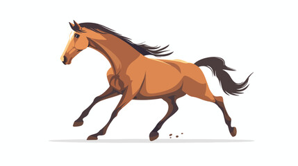 Cartoon brown horse running flat vector isolated on white