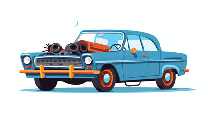 Cartoon car character needing repair. vector illustration