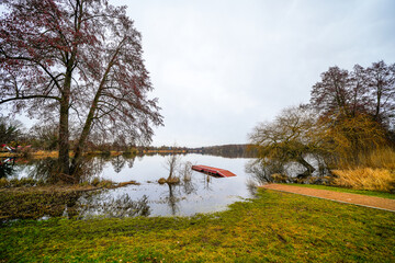 View of Lake Thielenburg and the surrounding landscape near Dannenberg on the Elbe. Nature in...