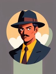 In a sleek flat illustration, a determined detective meticulously unravels intricate mysteries.