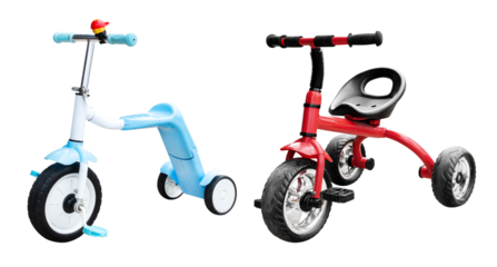 Blue and red three wheel bicycle