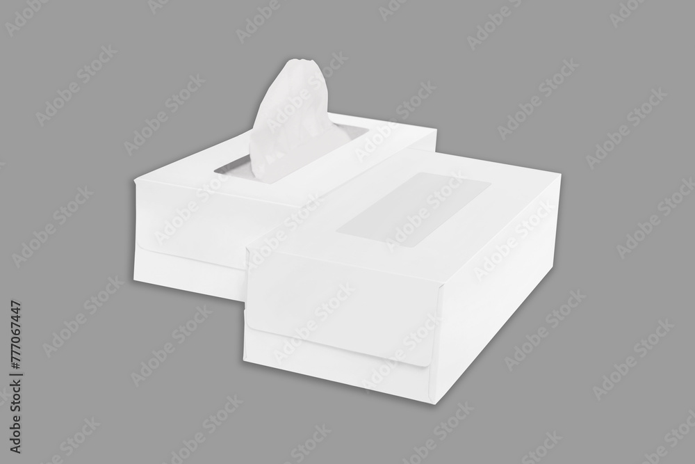 Poster Opened and closed tissue box mock up isolated on a gray background. 3d rendering.