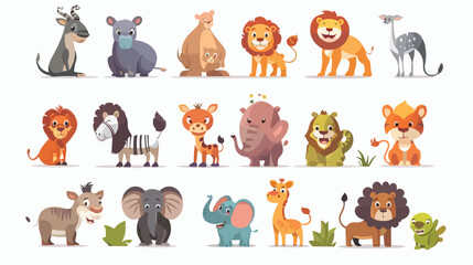 Cartoon collection happy animal of zoo flat vector isolated