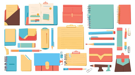 Cartoon collection stationery with blank sign flat vector