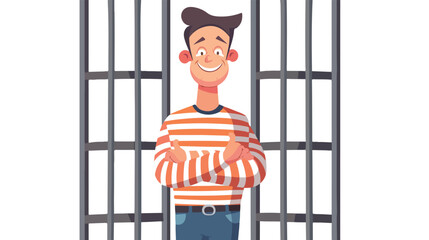 Cartoon criminal in jail flat vector isolated on white
