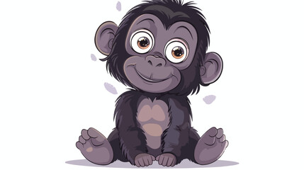 Cartoon cute baby gorilla sitting flat vector isolated
